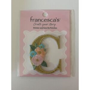 Francescas Initial C Floral Gold Embroidered Sticker and Sew On‎ Patch NWT
